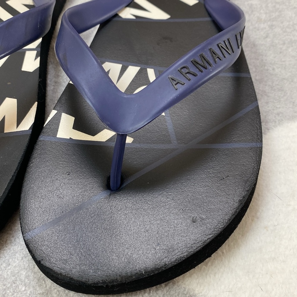 Armani Exchange Men's Black Navy & White Flip Flops Sz 11/12 - Picture 12 of 17
